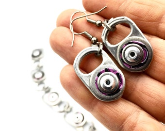 Purple Recycled Earrings, Upcycled Jewellery, Tin Can, Drinks Can, Beer Can