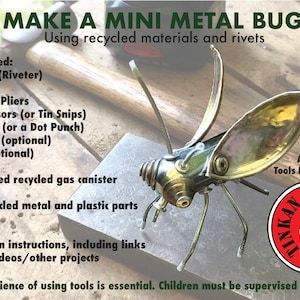 Make a Mini Metal Bug, DIY Craft Kit, Metalwork, Age 10, Learn to Rivet. Recycled Components, Rivets, Full Instructions Included. image 1