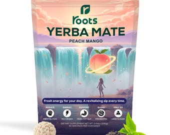Mieszanka do napojów Roots Yerba Mate Peach Mango Naturalna kofeina Niska zawartość cukru 30 porcji