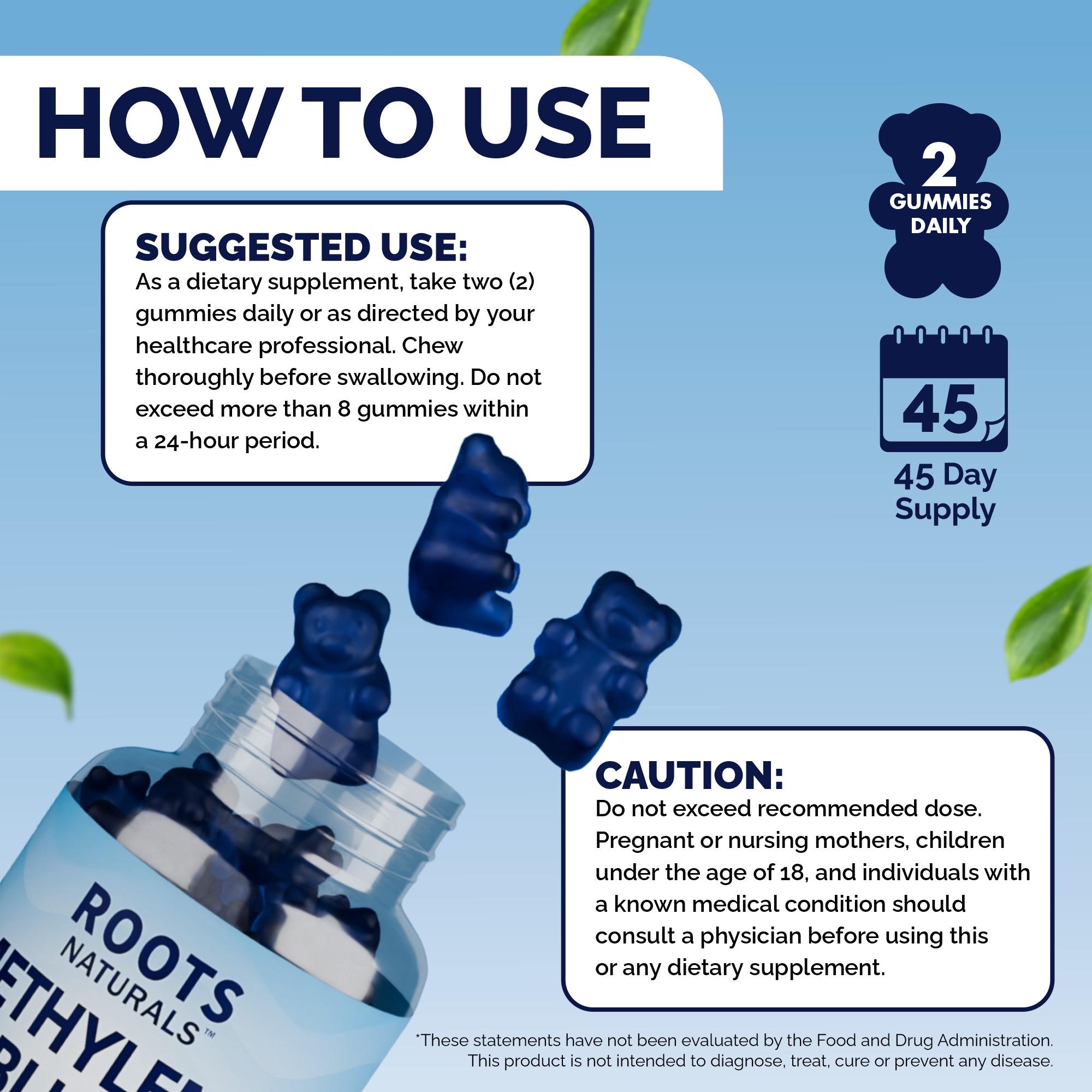 Roots Naturals™ Methylene Blue Gummies – 10mg – 90 Count – Pineapple ...