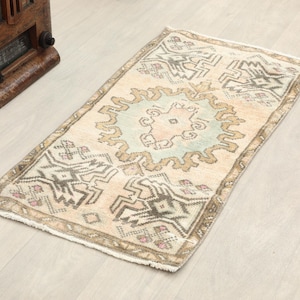 Türkische Fußmatte, 2x3 Fuß, rosa-blau, Vintage-Fußmatte, 2x3 Fuß, rosa-blau, Badezimmer-, Küchen-, Kinderzimmer-Eingangsteppich, Heimdekoration, kleiner Wollteppich, 1,6x3,2 Fuß