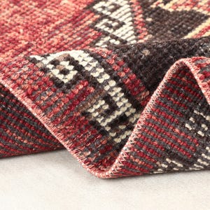 3x11 ft Red Gray Turkish Vintage Runner, 3x11 Bohemian Style Handmade Rug, Herki Wool Rug, Antique Faded Runner, Hallway Rug,Corridor Runner