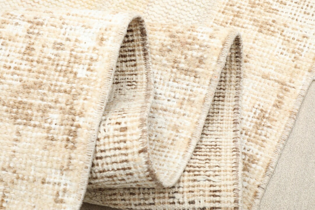 2x6 Ft Faded Vintage Cream Brown Rug, 2x6 Wool Handmade Rug, Oushak Rug ...