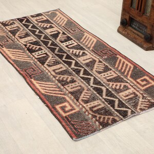 2x4 Turkish Brown Gray Red Rug, Vintage Patchwork Rug, Oushak Small Rug, Handmade Rug, Gift Rugs For Home,Neutral Rug Small,Gift Outdoor Rug