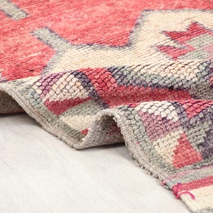 3x11 ft Red Beige Turkish Vintage Runner, 3x11 Bohemian Style Handmade Rug, Herki Wool Rug, Antique Faded Runner, Hallway Rug, 3,2x11,3 Ft