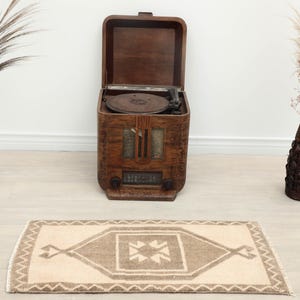 2x3 Turkish Beige Rug, 2x3 Doormat, Tiny Oushak Rug, Vintage Small Mat, Kilim Bath Mat, Boho Mat, Handwoven Mat, New Home Gift 1,5X3,2 Ft
