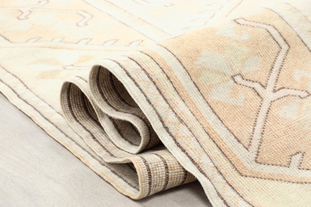 7x9 Natural Area Rug, Beige Orange Rug, Oushak Rug, Large Turkish Rug ...