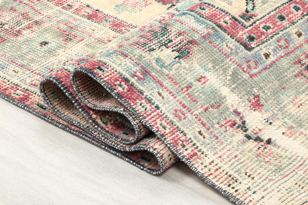 7x9 Natural Faded Rug, Beige Blue Red Rug, Oushak Rug, Large Turkish ...