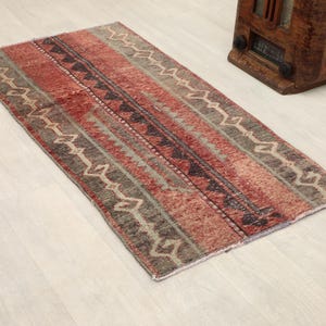 2x4 Turkish Red Gray Rug, Vintage Beige Rug, Oushak Small Rug, Handwoven Mini Rug, Gift Rugs For Home, Neutral Rug Small, Gift Outdoor Rug