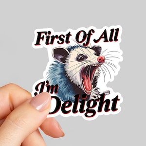 First of all I’m a delight Sticker, Tumbler sticker, Water bottle sticker, laptop sticker,  Funny Possum Sticker, Opossum Sticker