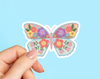 Flower Butterfly Sticker, Monarch Sticker, Weatherproof Sticker, Laptop Sticker, Water Bottle Sticker, Insect Sticker, Tumbler Sticker
