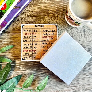 Library Date Due Coaster, Set of 4, Bookworm Gift, Teacher Present, Book Lovers Coaster, Bookshelf Gift, Book Club Gift, Bookish Coaster Set image 3