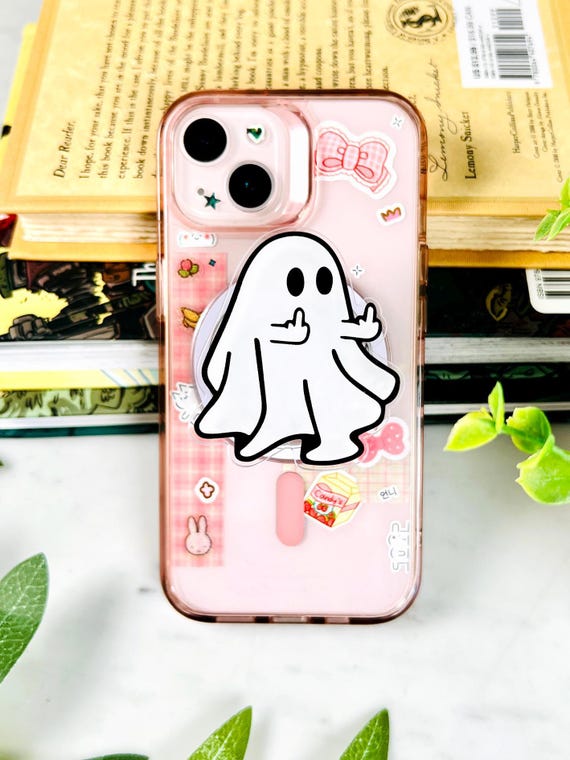 Middle Finger Ghost Grip,Fantasy Phone grip, Dragon Magsafe grip, Kindle Grips, Bookish Accessory, Spooky Ghost Kindle Grips, Halloween Gift