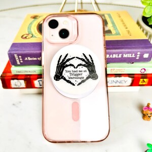 Middle Finger Ghost Grip,Fantasy Phone grip, Dragon Magsafe grip, Kindle Grips, Bookish Accessory, Spooky Ghost Kindle Grips, Halloween Gift 1- Trigger Warnings