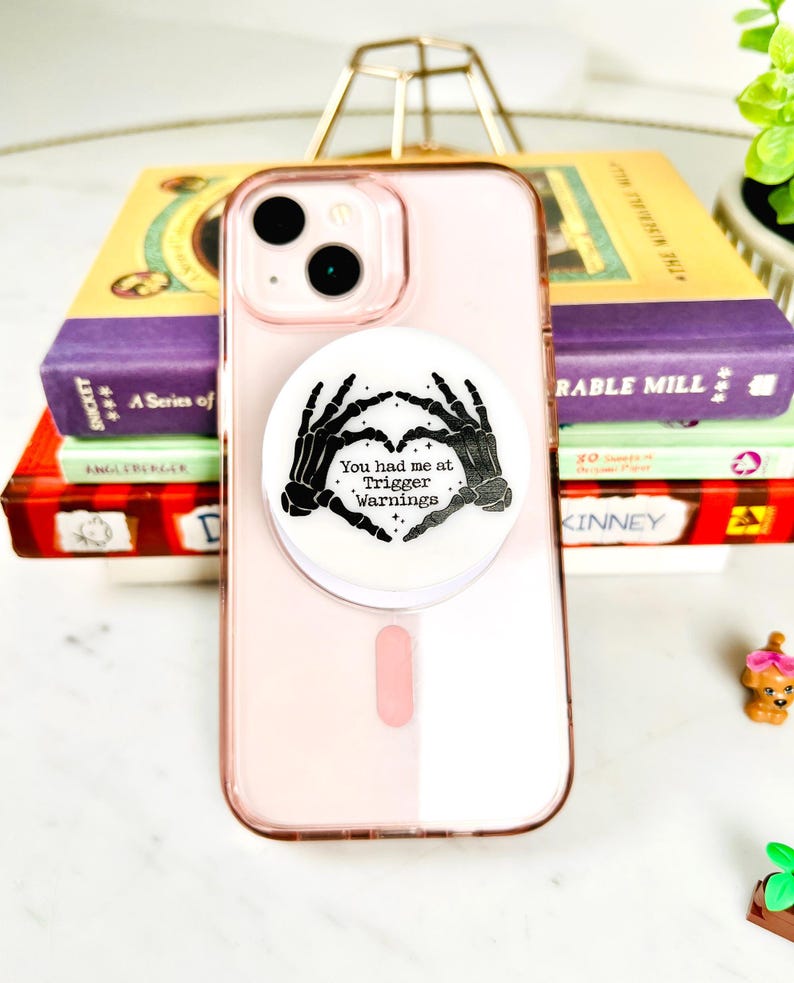 Middle Finger Ghost Grip,Fantasy Phone grip, Dragon Magsafe grip, Kindle Grips, Bookish Accessory, Spooky Ghost Kindle Grips, Halloween Gift 1- Trigger Warnings