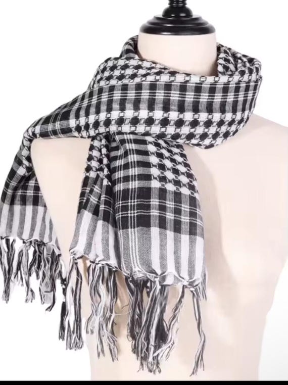Freak Scene kefiah dettagliata elegante - sciarpa palestinese - bianco- grigio - Modello 3-120x120 cm - Shemagh - Sciarpa Arafat Foulard kefiah palestinese 100% cotone