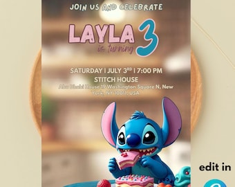 Editable Stitch Birthday Party Invitation Template / Stitch Birthday Party Invitation Template / Editable Baby Boy Birthday Invitation