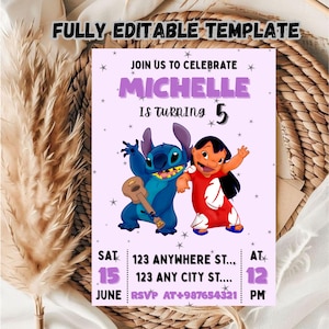 Editable Stitch Birthday Invitation Template / Stitch Birthday Invitation Template / Editable Kids Birthday Invitation Template
