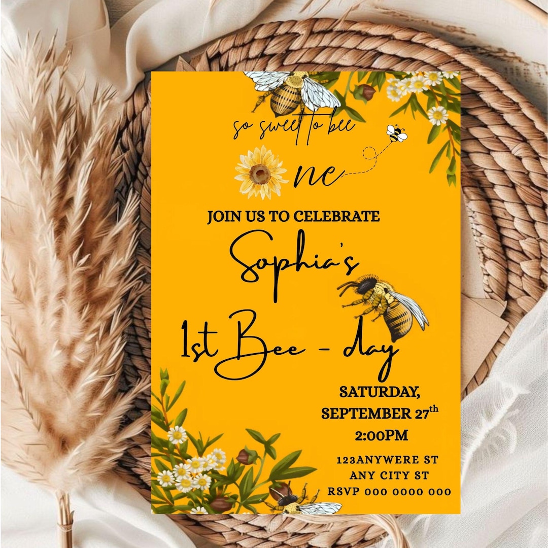 Editable Honey Bee 1st Birthday Invitation Template (digital Download ...