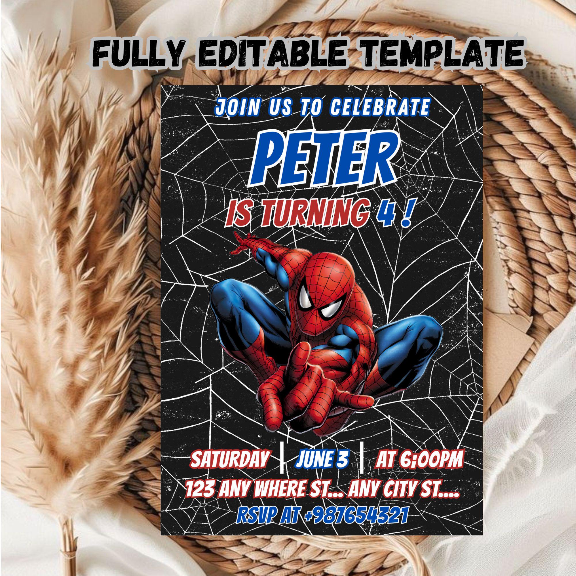 Editable Spiderman Birthday Party Invitation Template / Editable Kids Birthday Party Invitation Template / Spiderman Birthday Invitation