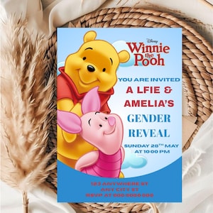 Editable Gender Reveal Invitation Template / Winnie the Pooh Gender Reveal Invitation Template / Editable He or She Is coming Invitation