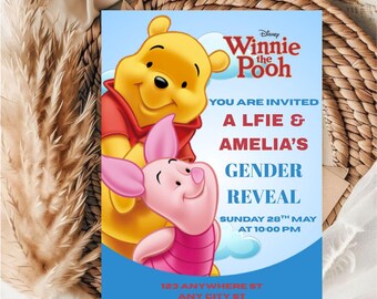 Editable Gender Reveal Invitation Template / Winnie the Pooh Gender Reveal Invitation Template / Editable He or She Is coming Invitation