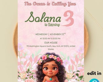 Editable Baby Moana Birthday Invitation Template / Moana The Best Birthday Invitation Template / Baby Moana Birthday Party Invite