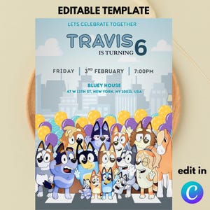 Editable Bluey Birthday Party Invitation Template / Bluey Birthday Party Invitation Template / Editable Birthday Kids Party Invitation