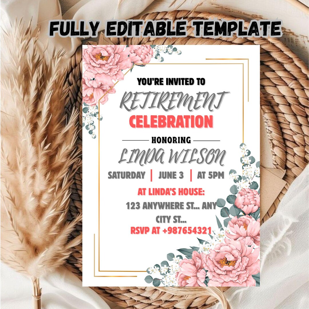 Retirement Inite Editable Retirement Party Invitation Template / Editable Fresh ...