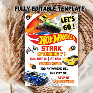Editable Hotwheel Birthday Invitation Template / Printable Hot Wheels Birthday Invitation Template / Editable Birthday Invitation Template