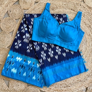Handwoven Pure Silk Pochampally saree | Single Ikkat saree woven in Pochampally | With Stitched blouse