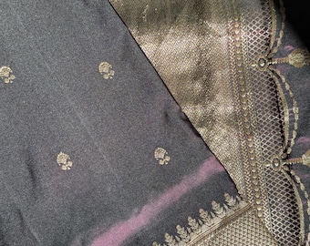 Burgundy Katan Silk Benarasi Saree: Handloom Satin Silk with Water Zari