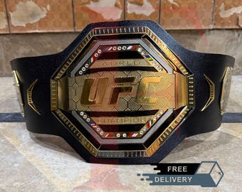 Kids UFC MINI Championship Belt, Brass/Zinc Metal, Adjustable Leather Strap