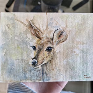 Carte biche aquarelle originale | Art unique | Peinture originale