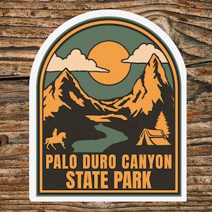 Palo Duro Canyon Texas State Park Vinyl Sticker Souvenir Gifts, Tumbler Stickers, RV Camping Stickers, Hiking Gifts, Fishing Decals