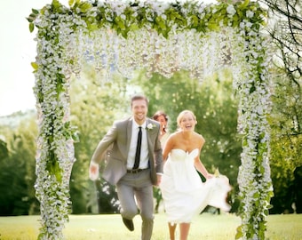 28.8ft White Artificial Wisteria Garland – 4 Pack Silk Hanging Flower Vines for Wedding Arch, Home, Garden, and Outdoor Floral Decor