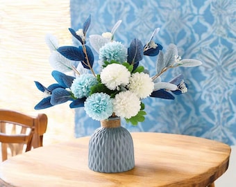 Artificial Hydrangea Flowers in Vase – Faux Silk Flower Arrangement for Table Centerpiece, Wedding Decor, Home Office Decoration