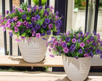 Outdoor Fake Flowers Bundle – 12 Colorful UV-Resistant Silk Flower Stems with Greenery – No-Fade Artificial Plants for Porch, Patio, Planter