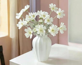 4pcs White Cosmos Branches | Realistic Artificial Flowers for Vase Decor | 31” Tall White Faux Flower Stems for Home, Wedding, and Events