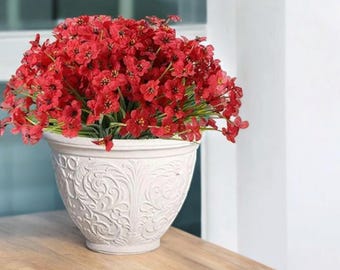 20 Bundles Red Artificial Outdoor Flowers, UV Resistant Fake Plants for Window Box, Patio, Porch, Balcony & Garden Decor