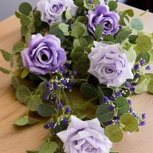 6ft Purple Eucalyptus Rose Garland for Wedding Arch, Table Runner, Spring Floral Decor, Artificial Flower Vine for Home & Events
