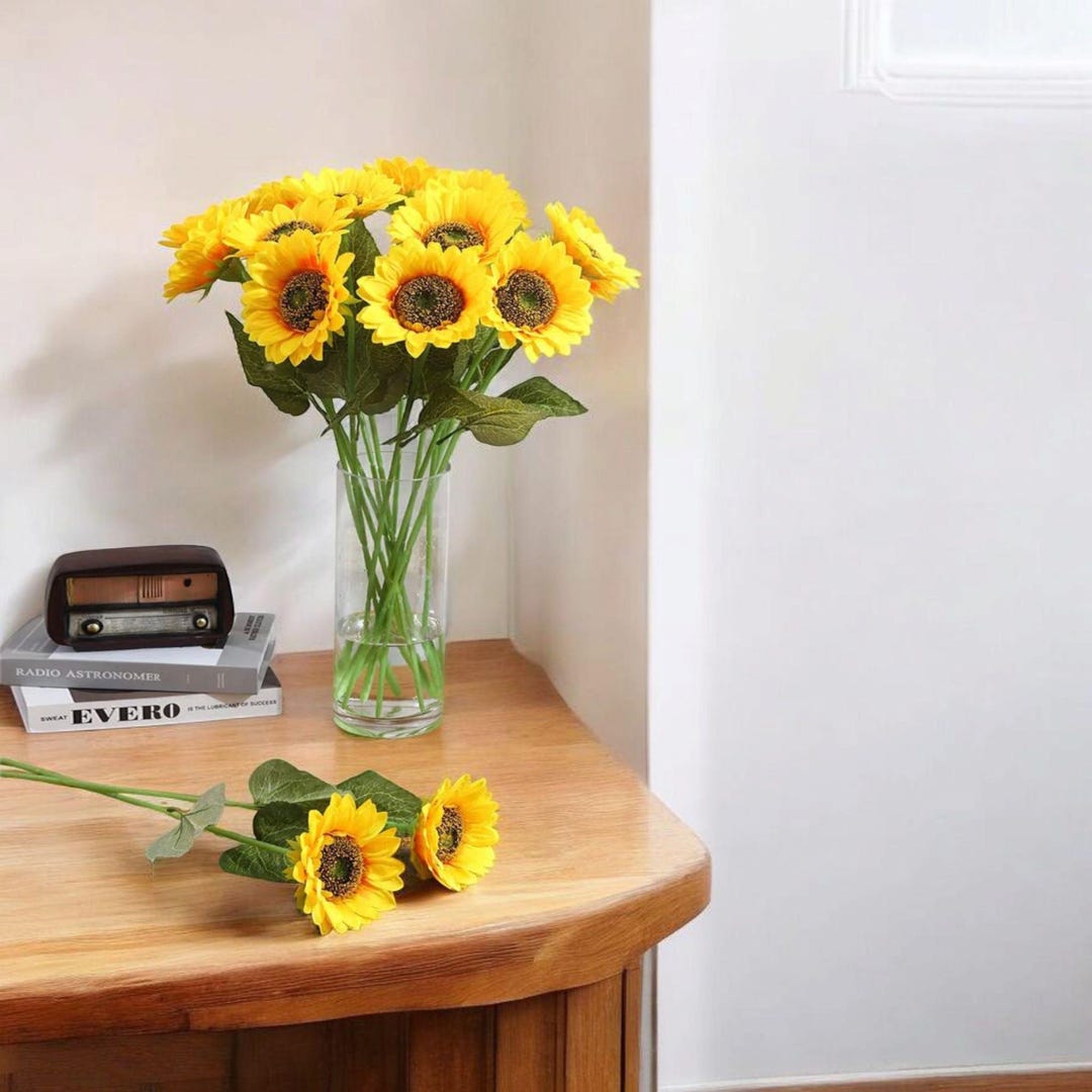 Artificial Sunflowers Long Stem – Real Touch Silk Sunflower Stems 6PCS ...