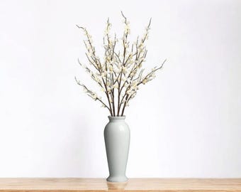 White Cherry Blossom Branches – 4pcs Long Stem Silk Flowers for Spring & Summer Décor, Tall Vase Faux Floral Stems for Home, Wedding, Office