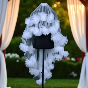 Cathedral Length Tulle Wedding Veil: Romantic Ruffle Bridal Veil