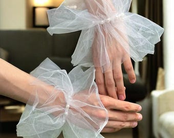 Pearl Tulle Wrist Cuffs: Bridal Wedding Accessories