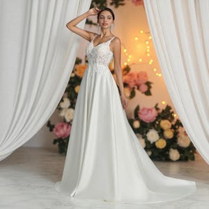 Elegant Boho V-Neck Wedding Dress - Custom Made Lace A-Line Bridal Gown