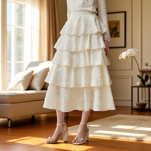 Tiered Ruffle Maxi Skirt: High Waist Layered White Skirt