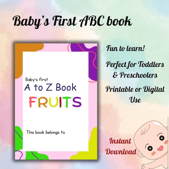 Baby’s A to Z Fruit Coloring Book Printable for Kids Toddler Preschool Learning Fun Educational Activity Digital Download