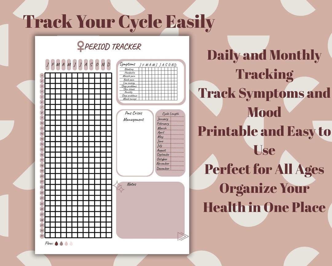 Printable Period Tracker for Daily and Monthly Cycle Tracking With ...