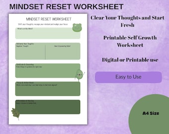 Mindset Reset Worksheet Printable Self Growth Journal for Mental Clarity and Positive Thinking Digital PDF Self Reflection Template